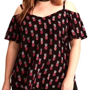 EC TORRID CHALLIS COLD SHOULDER IN "PINEAPPLE CRUSH" SZ. L (0)